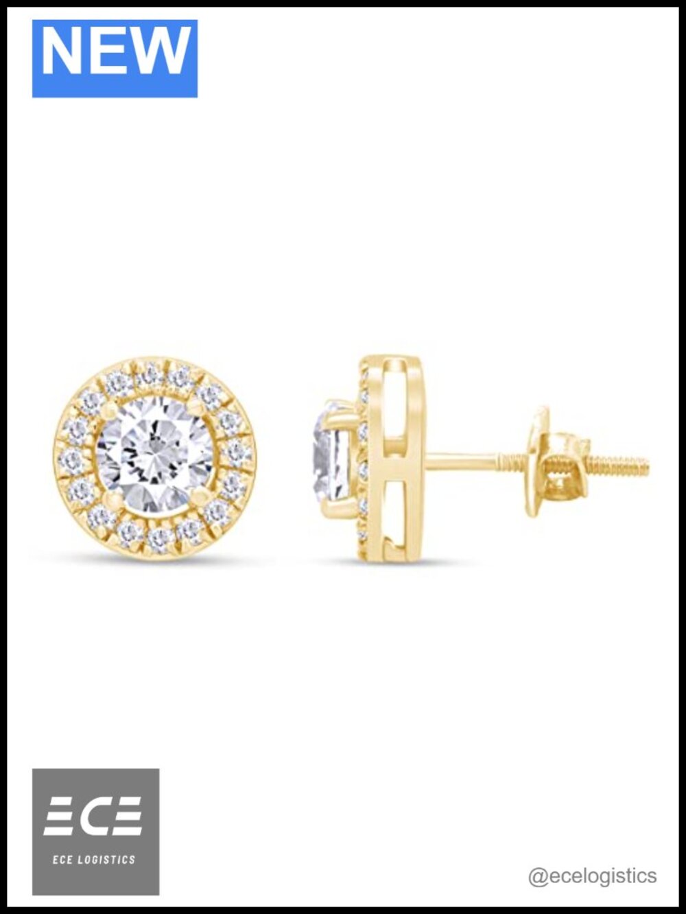 1.00 Carat Round Cut Lab Created Moissanite Halo Stud Earrings in 14k Gold
